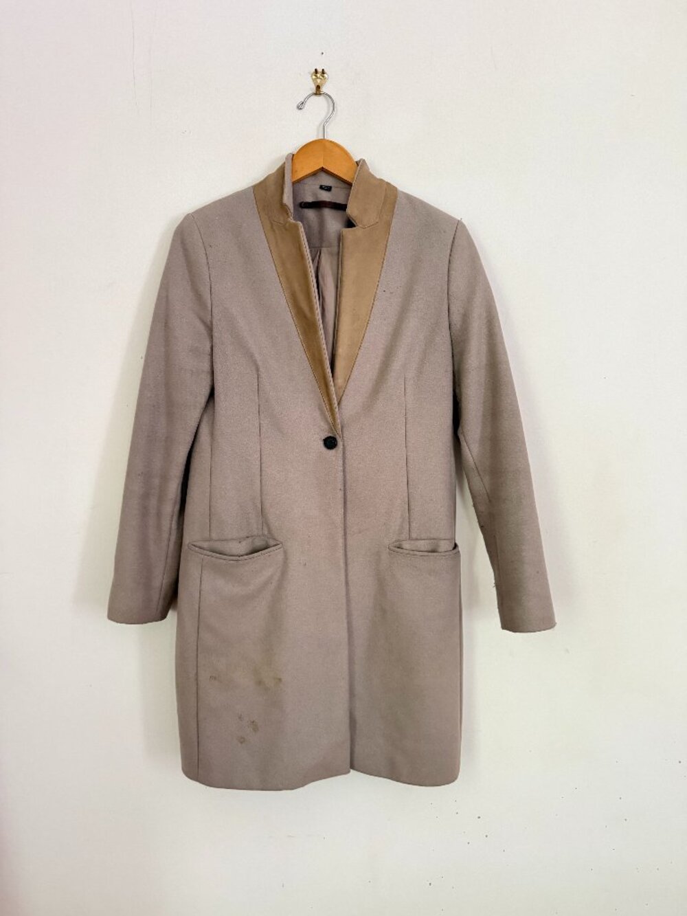 All Saints Wool Coat with Suede Collar